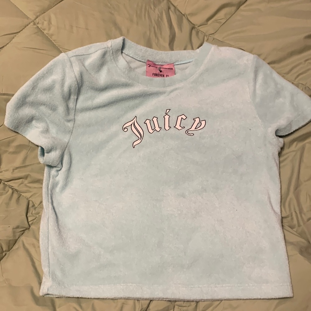 Light blue Juicy Couture X Forever 21 large cropped t shirt.